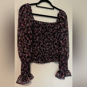 Buddy Love Floral Smocked Ruffled sheer top Womens Small